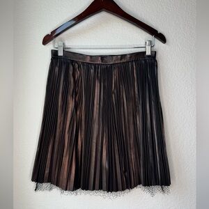 Valentino Pleated Lambskin Leather Skirt Size 6 Metallic Brown Mini Skirt‎